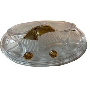 Vntg Grandmacore Christmas Holiday Golden Bells 3D Oval Candy Trinket Dish w/Lid